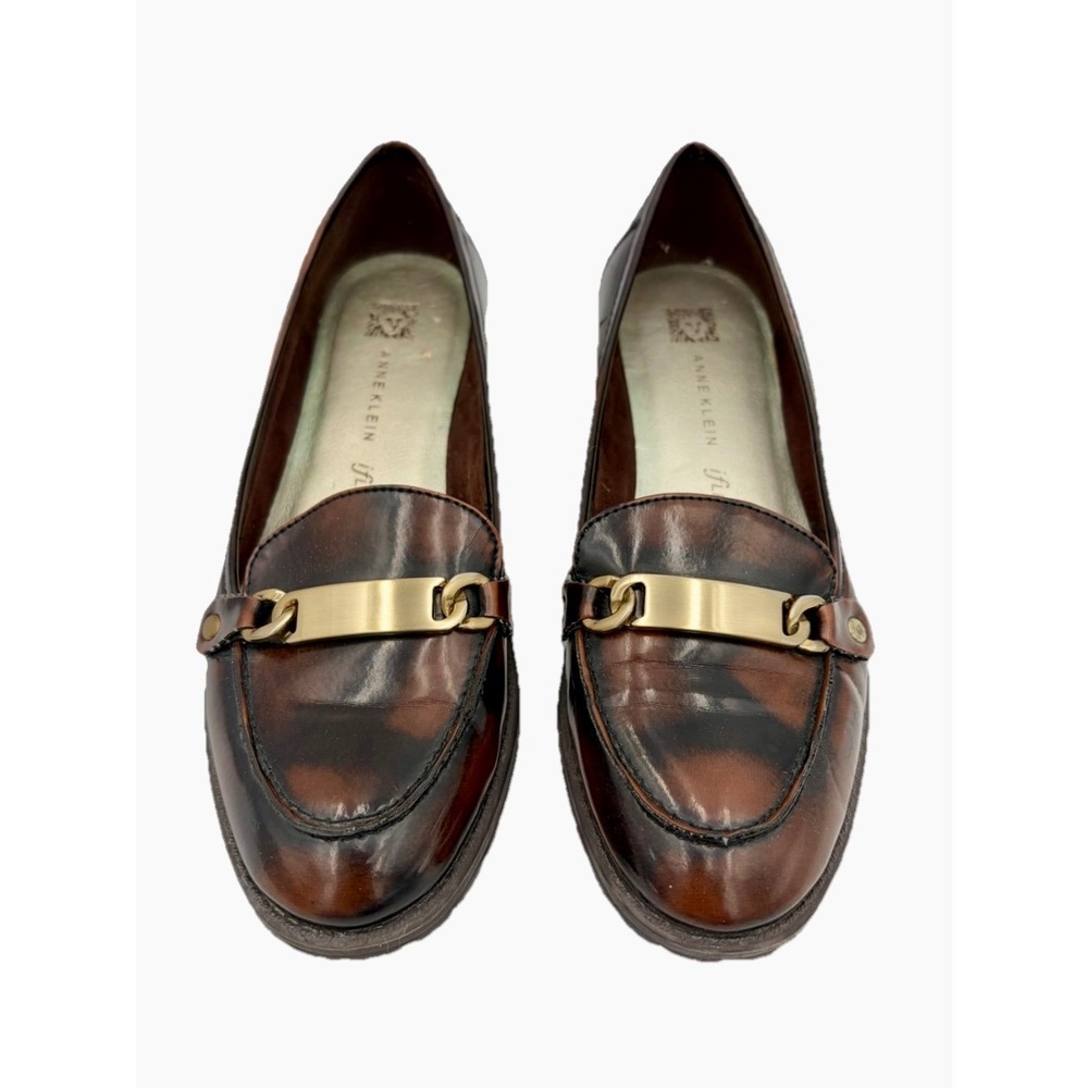 Anne Klein‎ Loafers Brown Tortoise Shell Bryanna 6.5 Horse Bit Buckle Flats Gold